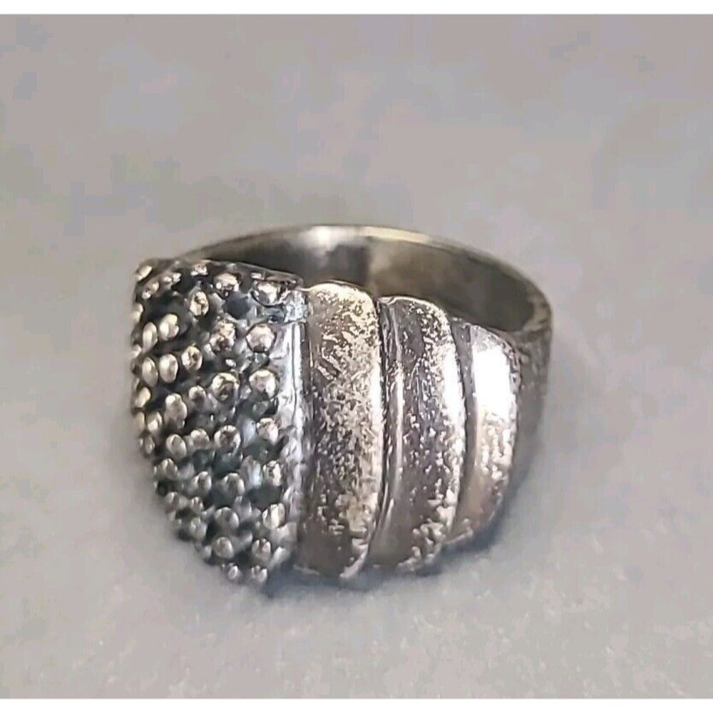 Vintage Sterling Silver Stepped Pebble Nubs Steampunk Dome Ring 925 Sz: 6.75